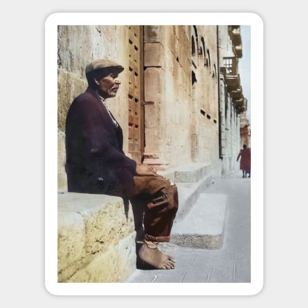 Italy, San Severo. Man Sitting Near a Church, 1944 Magnet by UltraQuirky